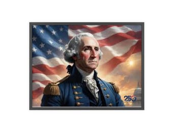 Póster con retrato de George Washington enmarcado / Bandera estadounidense, arte mural patriótico
