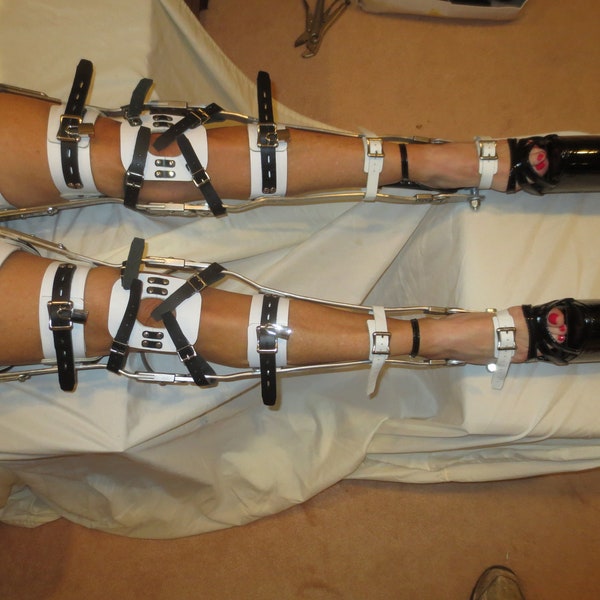 Polio Leg Brace KAFO Medical Splint Braces Legs Black & White Leather Metal