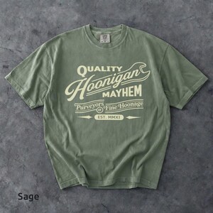 Retro Hoonigan Mayhem Graphic Shirt, Street Racing Car Culture Tee Sage