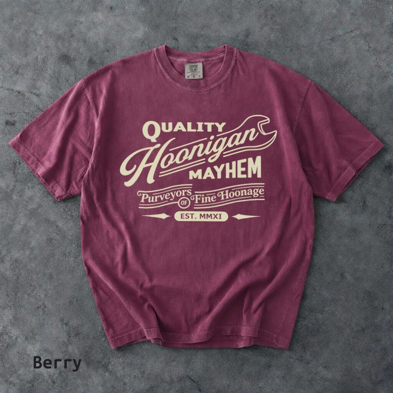 Retro Hoonigan Mayhem Graphic Shirt, Street Racing Car Culture Tee Berry