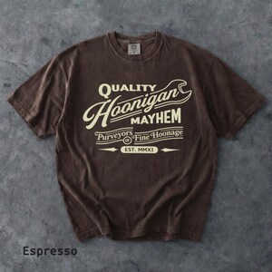 Retro Hoonigan Mayhem Graphic Shirt, Street Racing Car Culture Tee Expresso