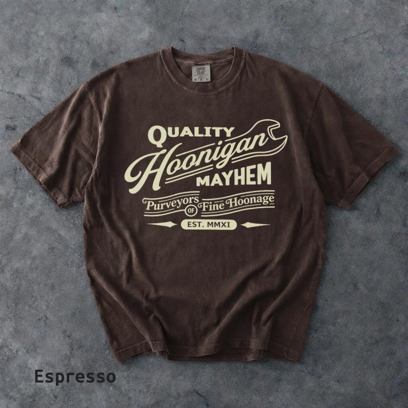 Retro Hoonigan Mayhem Graphic Shirt, Street Racing Car Culture Tee Expresso