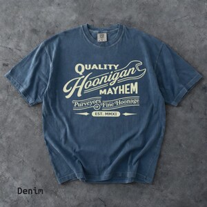 Retro Hoonigan Mayhem Graphic Shirt, Street Racing Car Culture Tee Denim
