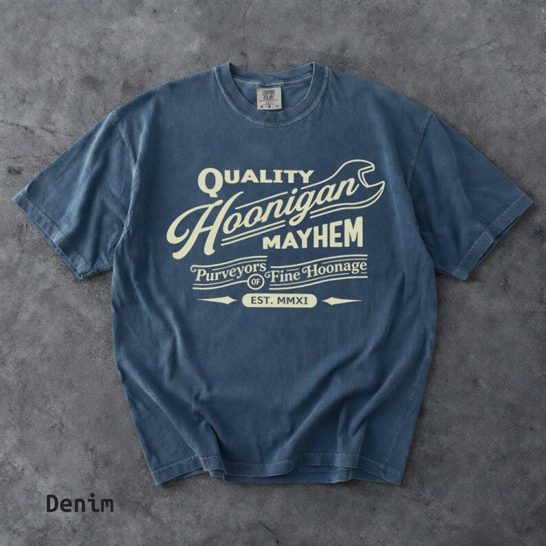 Retro Hoonigan Mayhem Graphic Shirt, Street Racing Car Culture Tee Denim