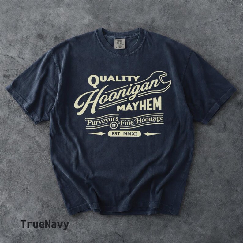 Retro Hoonigan Mayhem Graphic Shirt, Street Racing Car Culture Tee True Navy
