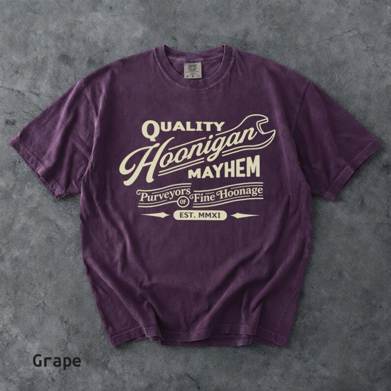 Retro Hoonigan Mayhem Graphic Shirt, Street Racing Car Culture Tee Grape