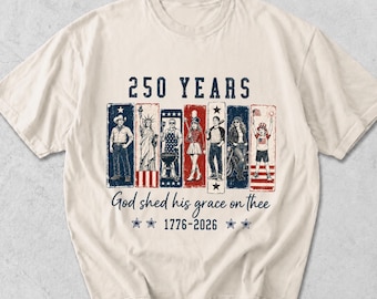 Camiseta Comfort Colors del 250 aniversario de Estados Unidos, camiseta "Dios derramó su gracia sobre ti", gráfico patriótico americano, diseño 1776-2026