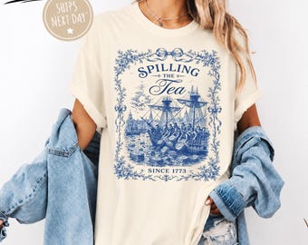 Comfort Colors, "Spilling The Tea Since 1773", camiseta retro del 4 de julio, camiseta patriótica divertida, top de verano para mujer de EE. UU., 250 aniversario de Estados Unidos.
