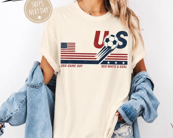Camiseta de fútbol de EE. UU., roja, blanca y con el logo del gol, camiseta de fútbol con la bandera estadounidense, colores patrióticos para el día del partido de EE. UU.