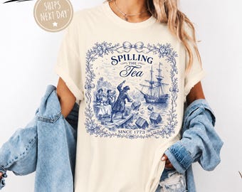 Camiseta vintage "Spilling The Tea Since 1773", regalo divertido para profesores de historia estadounidense, camiseta retro para fiestas del 4 de julio, ropa patriótica americana.