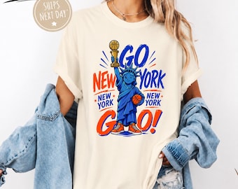 Camiseta Go New York Go, Camiseta para el día del partido de Nueva York, Camiseta deportiva de la Estatua de la Libertad, Camiseta Comfort Colors con gráfico para aficionados de Nueva York
