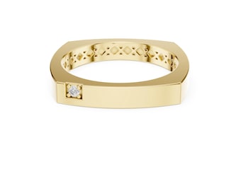 Męski minimalistyczny pierścionek sygnetowy z diamentami, płaska obrączka ze złota o masie 0,02 ct, prezent z biżuterią