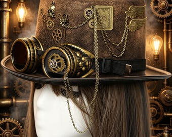 Steampunk Top Hat Collection, Victorian Gothic Gears, Goggles, Feathers, Cosplay Accessory