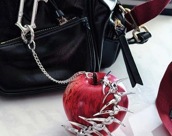 Gothic Corset Apple Bag Charm, Punk Ribbon Fruit Keychain