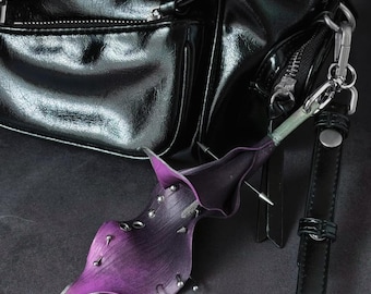 Punk Pierced Calla Lily Bag Charm, Gothic Flower Keychain