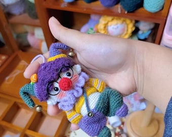 10cm Crochet Clown Doll Keychain, Glasses Amigurumi Bag Charm