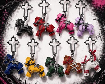 Punk Leather Pony Bag Charm, Gothic Cross Carabiner Horse Keychain