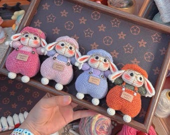 Crochet Bunny Keychain, Handmade Rabbit Bag Charm With Glasses