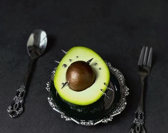 Punk Spiked Avocado Bag Charm, Weird Fruit Keychain