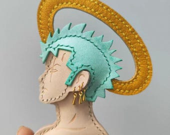 Handmade Leather Roronoa Zoro Bag Charm, One Piece Anime Cowhide Keychain