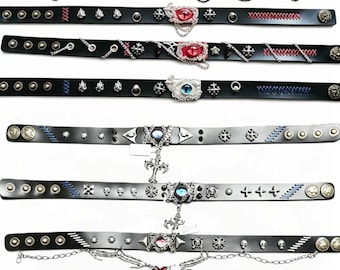 Handmade Gothic Eye Leather Choker Punk Adjustable Cowhide Wristband Alt Jewelry