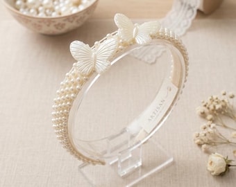 Pearl Butterfly Headband, Beaded Bridal Hair Accessory, Boho Luxe Tiara