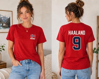 Haaland 9 Norway Soccer T-Shirt, Norwegian Football Fan Tee, Red Jersey Style, Game Day Apparel
