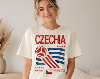 Czechia Soccer T-Shirt, Retro 90s Flag Czech Republic Team, World Cup 2026 Fan Gift
