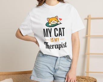 My Cat Is My Therapist T-shirt | Cute Cat Illustration, Pet Lover Tee