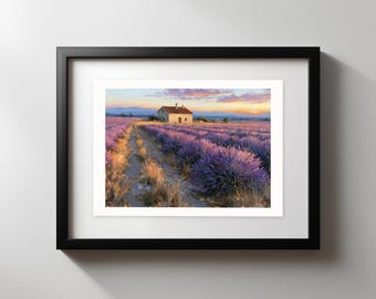 Provence Lavendelfeld Druck | Französische Vintage Landschaft Wandkunst (Printable Download)
