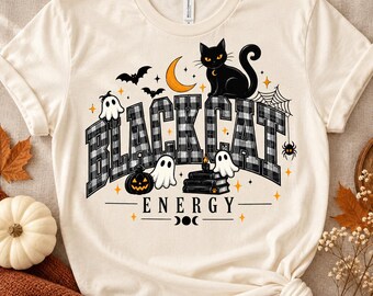 Black Cat Energy Png, Halloween Cat Png, Plaid Halloween Png, Spooky Season Png, Ghost Png, Retro Halloween Shirt Png, Digital Download