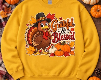 Grateful And Blessed Png, Thanksgiving Turkey Png, Fall Png, Thankful Png, Pilgrim Turkey Png, Sublimation Png, Digital Download