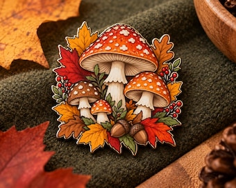 Autumn Mushroom PNG Fall Toadstool Woodland Design Cottagecore Acorn Leaves Sublimation Clipart Halloween Fall Shirt PNG"