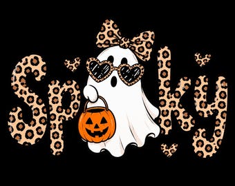 Spooky PNG, Leopard Print Halloween png, Cute Ghost Sublimation, Halloween Shirt Design, Spooky Season Digital Download, Kawaii Ghost png