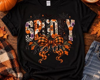 Spooky Season Png, Halloween Floral Png, Retro Halloween Shirt Png, Ghost Png, Plaid Bow Png, Fall Halloween Digital Download