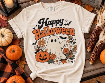 Happy Halloween PNG, Retro Vintage Ghost Witch png, Pumpkin Sublimation Design, Halloween Shirt png, Distressed Halloween Digital Download