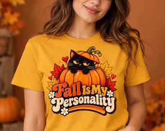 Fall Is My Personality Png, Black Cat Pumpkin Png, Funny Fall Cat Clipart, Retro Autumn Png, Cute Grumpy Cat Design, Digital Download"