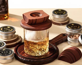 Kit personalizado para ahumar whisky con tapa de madera, set personalizado para ahumar whisky, caja de regalo premium, regalo de lujo para papá y él.