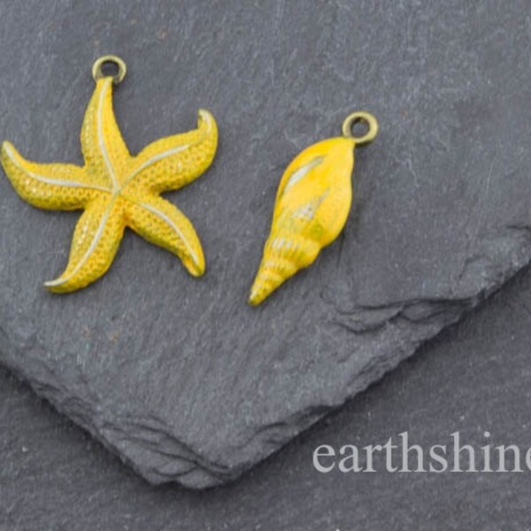 Starfish and shell antique bronze patina set in yellow