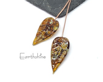 Pair of autumnal leaf headpins | Handmade Lampwork Glass | Earring pair.