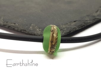 Pale emerald green bead | 3mm hole | handmade lampwork glass | big hole bead
