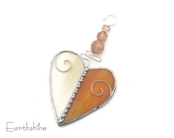 SALE Peach and cream stained glass heart | Suncatcher | Copper foil  | Tiffany style