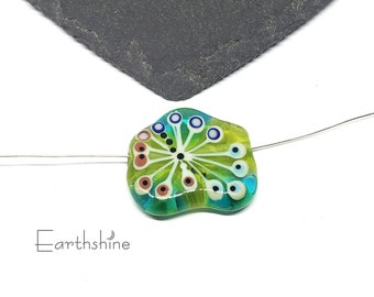 Teal and green abstract focal bead | Handmade lampwork glass