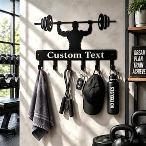 Anpassad metallkrok för tyngdlyftare, personlig heminredning för gym, nyckelhållare för tyngdlyftarsilhuett