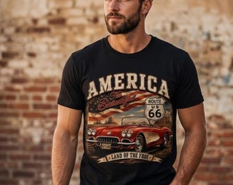 Vintage Route 66 Classic Car T-Shirt Design, digitaler Download Png