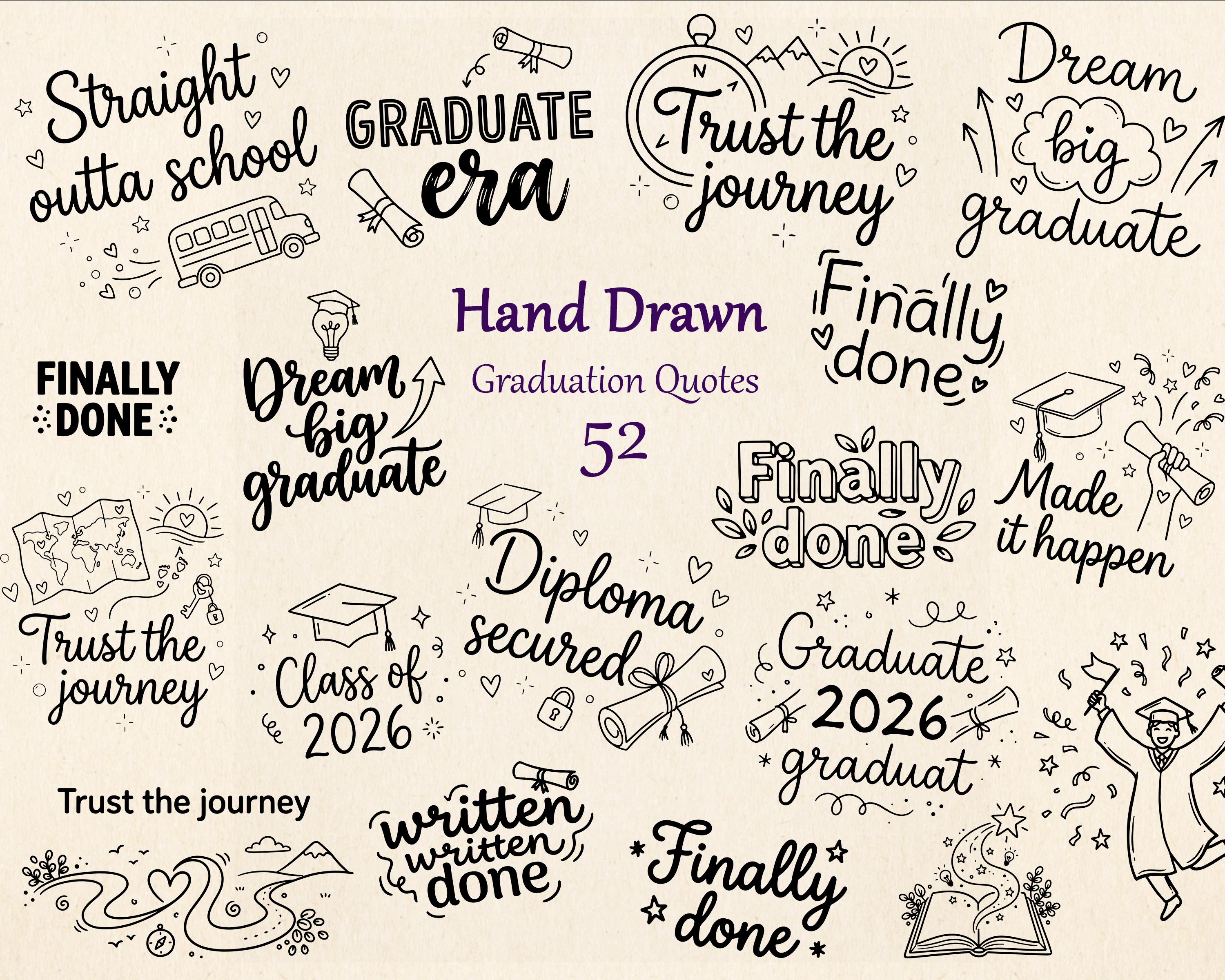 Grad Sign Quotes Hand Drawn Graduation Quotes SVG Bundle – Class of 2026, College ...
