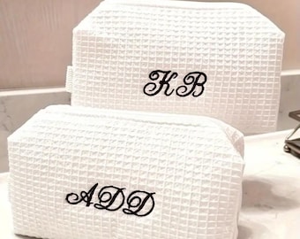 Neceser de maquillaje de gofre bordado personalizado, neceser de algodón burbuja, neceser de aseo personalizado para damas de honor