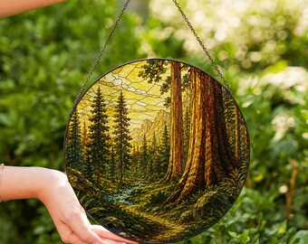 Sequoia National Park Stained Glass Suncatcher, Giant Redwood Forest Window Hanging, Nature Inspired Forest Art, Scenic Woodland Decor