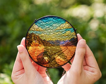 Death Valley National Park Stained Glass Suncatcher, Racetrack Playa Sailing Stones Desert Window Hanging, Nature Glass Art Decor Gift