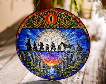 Lord of the Rings Stained Glass Suncatcher, Fellowship Journey, Gandalf Window Hanging, Fantasy Art, Tolkien Inspired Decor